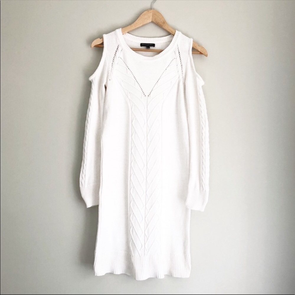 Banana Republic Cold Shoulder Cable Knit Sweater Dress